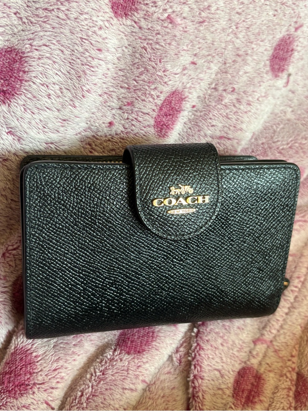 Coach Black Pebbled Leather Wallet with Gold Logo